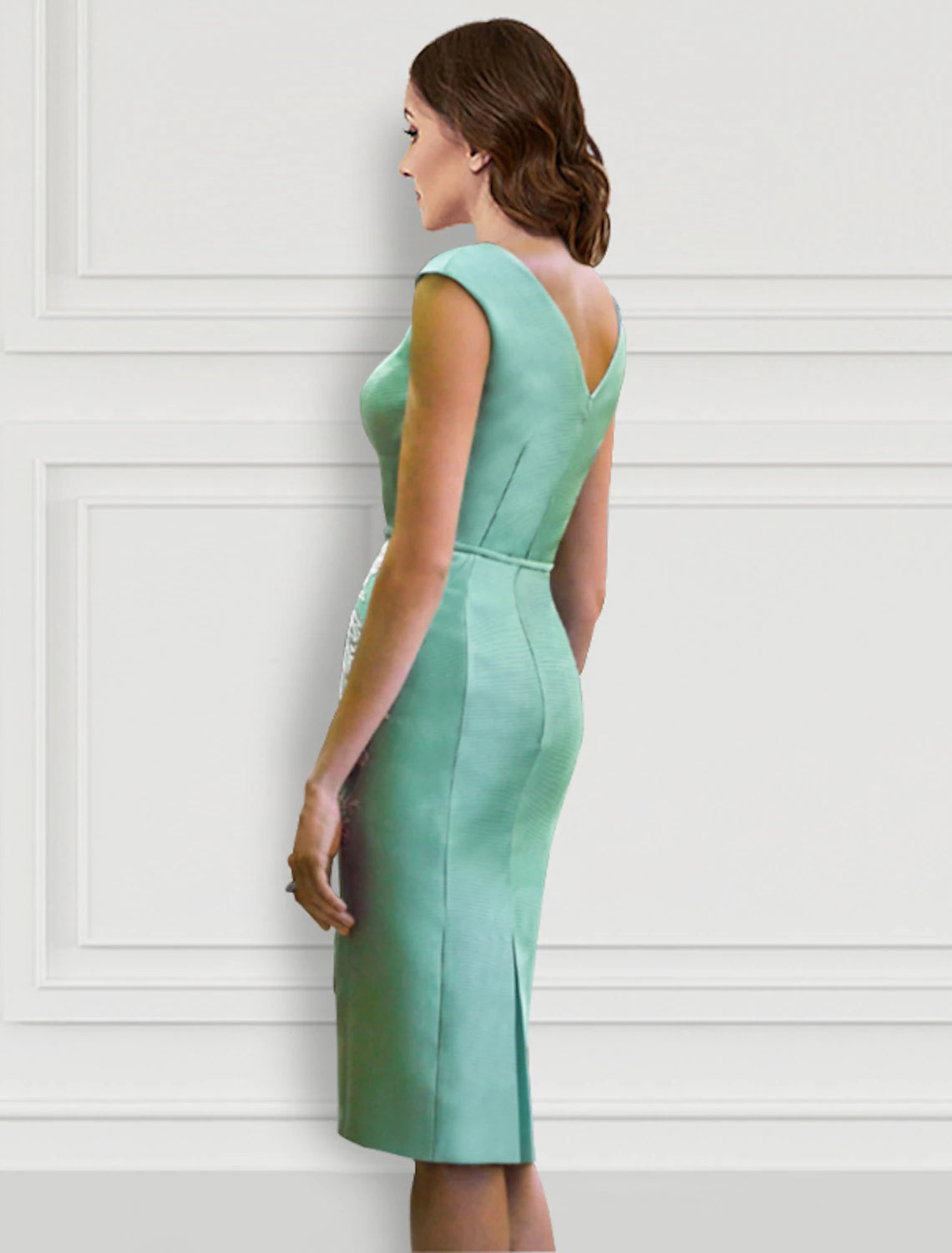 Wholesale Two Piece Cocktail Dresses Floral Dress Formal Wedding Guest Knee Length Long Sleeve V Neck Belt / Sash Satin with Appliques